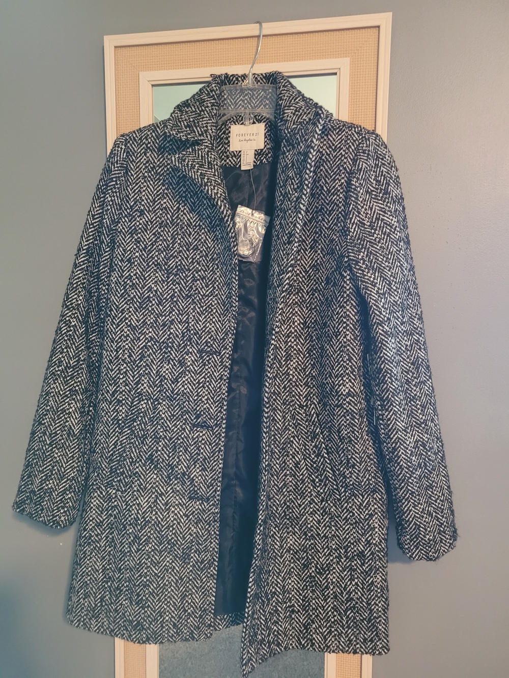 Forever 21 Black & White Herringbone Pea Coat